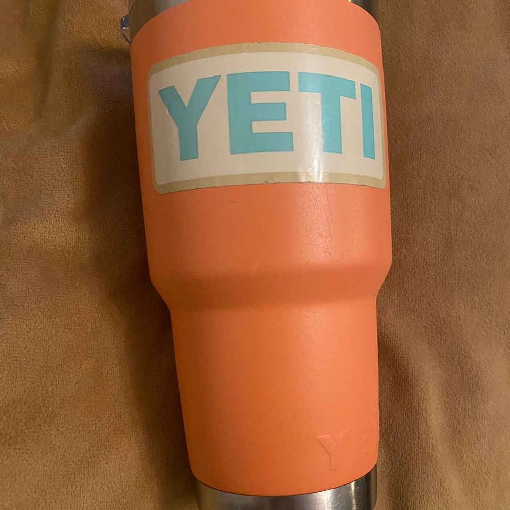 Coral colored 30oz Yeti rambler with mag slide lid.